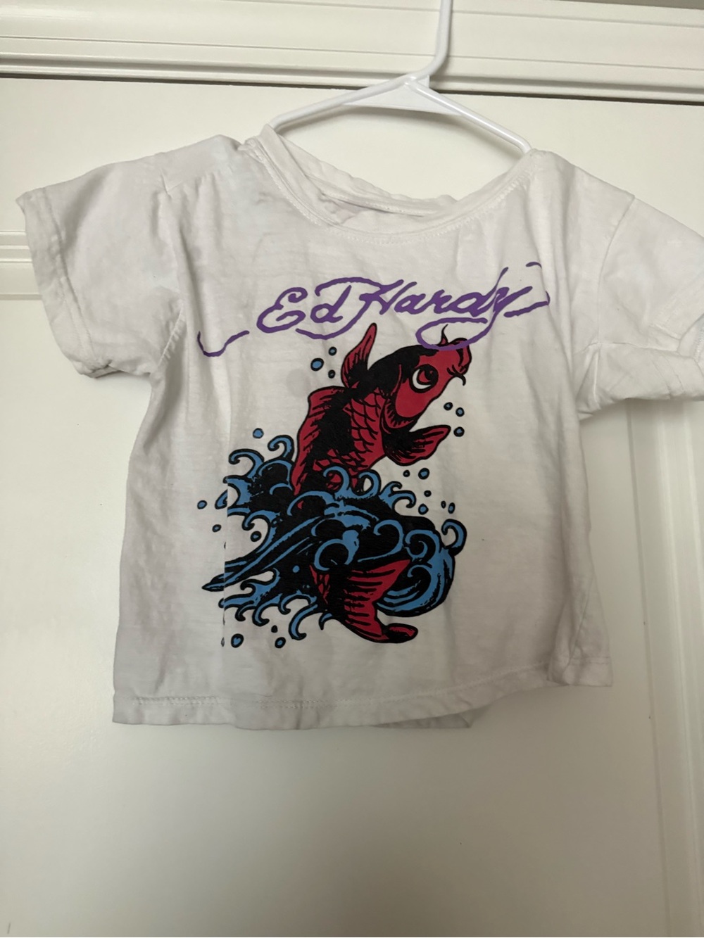 Ed Hardy White Tee with Purple Script Logo
